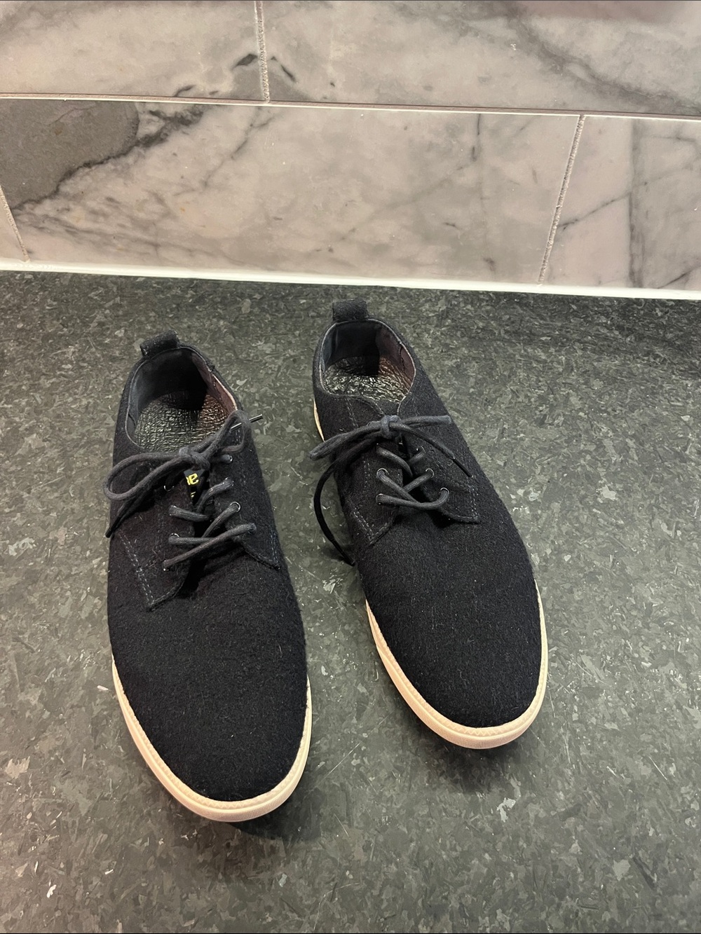 Clae Navy Blue Lace-Up Oxfords with Cream Contrast Sole